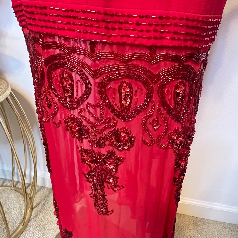 VTG Alyce Designs Red Sequin Roaring Midi Dress • Sz 8 Poly/ Silk - Picture 10 of 16